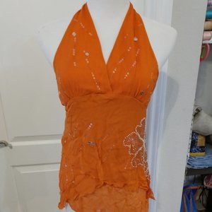 Orange Sequined Halter top